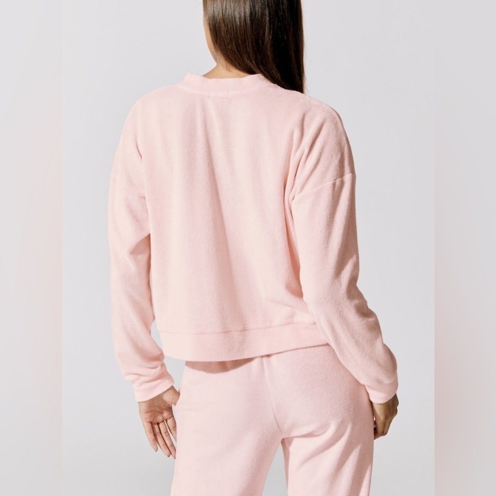 DONNI. Pink Terry Cloth Henley‎ Sweatshirt Relaxed Fit Long Sleeve Size Large - Picture 3 of 12